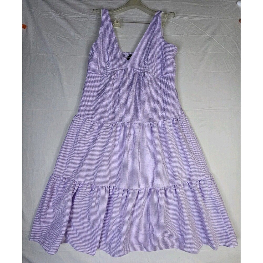 Maison Tara Dress Women's Size 16 Purple Gingham Maxi Summer Sleeveless Stretch